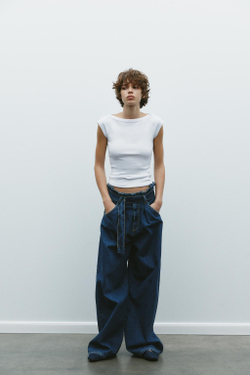 ZARA ФУТБОЛКА С ВЫРЕЗОМ-ЛОДОЧКОЙ, БЕЛЫЙ