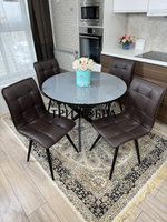 Круглый стеклянный раздвижной стол и стулья "ГУЧИ" коричневый