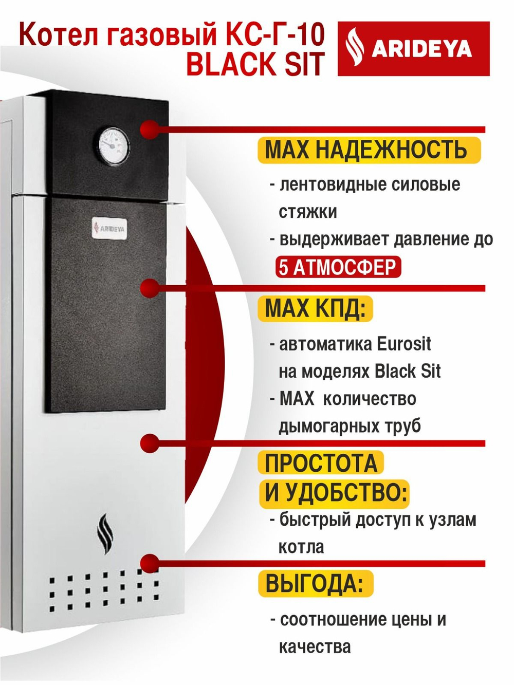Котел газовый напольный ARIDEYA Black КС-Г- 10 Sit одноконтурный открытая 100 кв.м