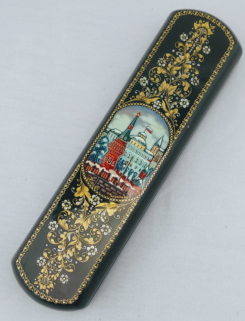 Шкатулка-пенал для ручки "Москва. Зима" худ. А. Чигарева 17.5х4.5см