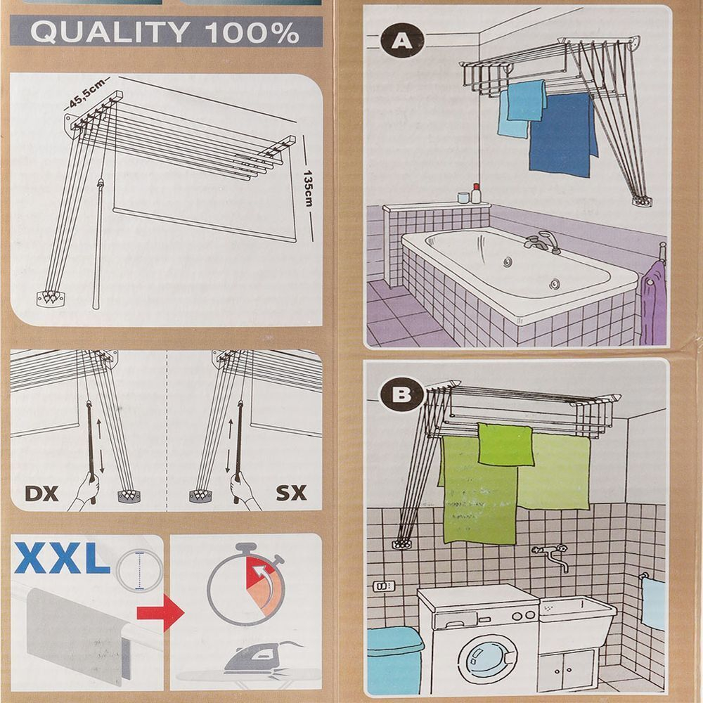 Сушилка для белья настен, 9.5 м, 160х43х135 см, склад, 6 пр, 15 кг, Gimi, Lift 160, 1046016300011