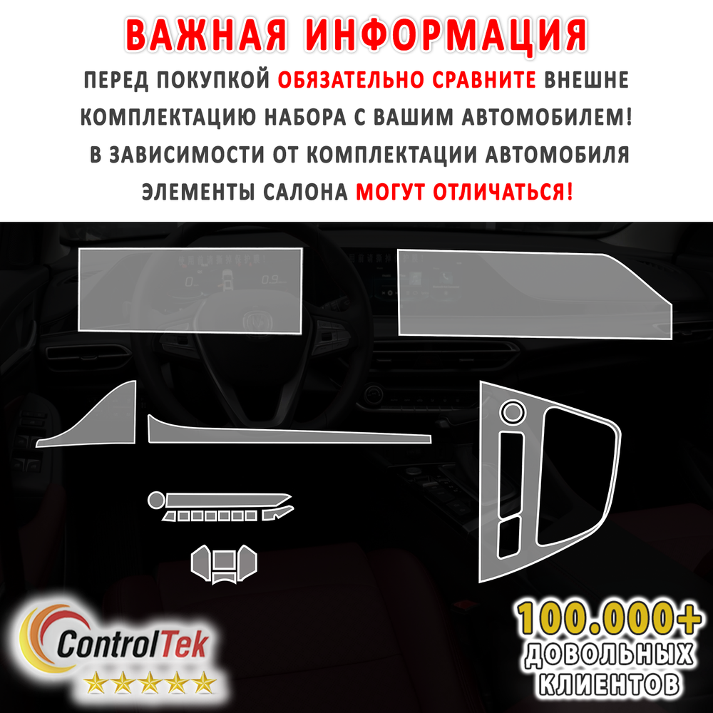 Changan Eado (2022) - комплект защитных матовых пленок 5 в 1. Пленка защитная ControlTek HYBRID со слоем TOP COAT. Толщина: 6 mil. (175 мкм.)
