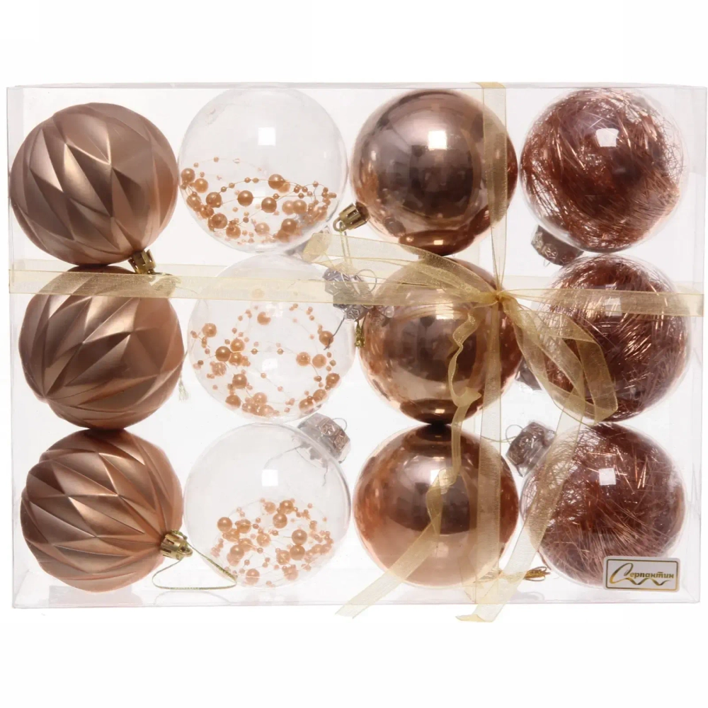 Набор шаров 8 см «Волшебство» (в наборе 12 шт), Шампань