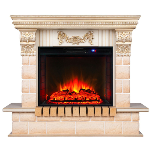Электрокамин RealFlame Gracia 24/25,5 WT белый дуб с золотой патиной с очагом Sparta 25,5 LED