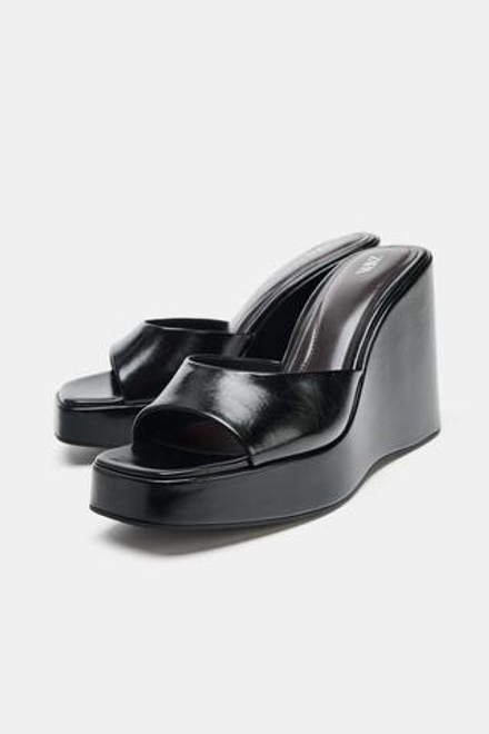 ZARA БОСОНОЖКИ НА ТАНКЕТКЕ, ЧЕРНЫЙ