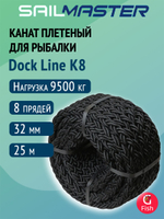 Канат плетеный швартовый SailMaster 8-и прядный Dock Line К8, 32,0 мм, черный, 9500 кгс, 25 м, бухта