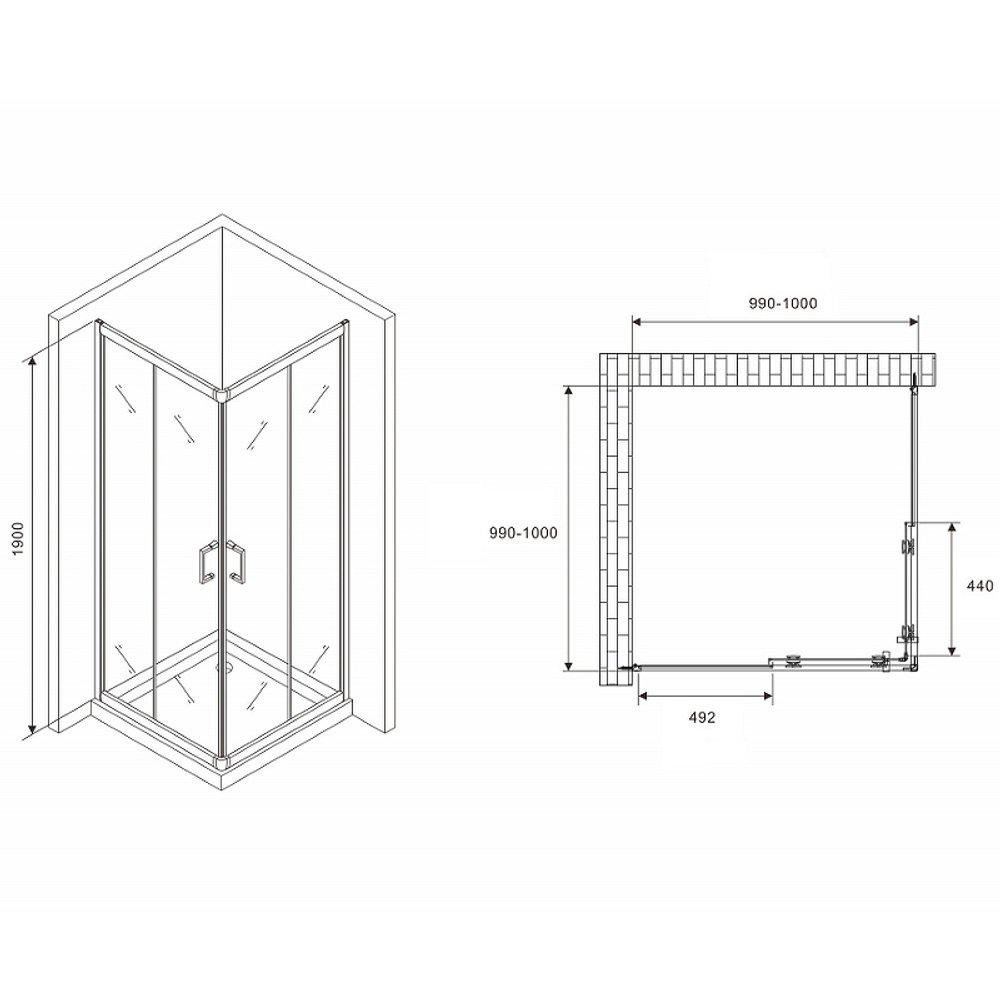 Душевой уголок Abber Schwarzer Diamant 100x100 AG02100B5 профиль Черный стекло прозрачное