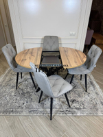Круглый раздвижной стол "Лофт", дуб вотан и стулья "Ральф" серый