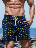 Темно-синие пляжные шорты с принтом и боковыми карманами (Размер: 4X) (Цвет: темно-синий)