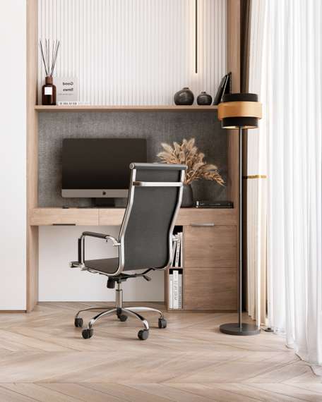 City офисное с подлокотниками черное экокожа хром, наклон, качание