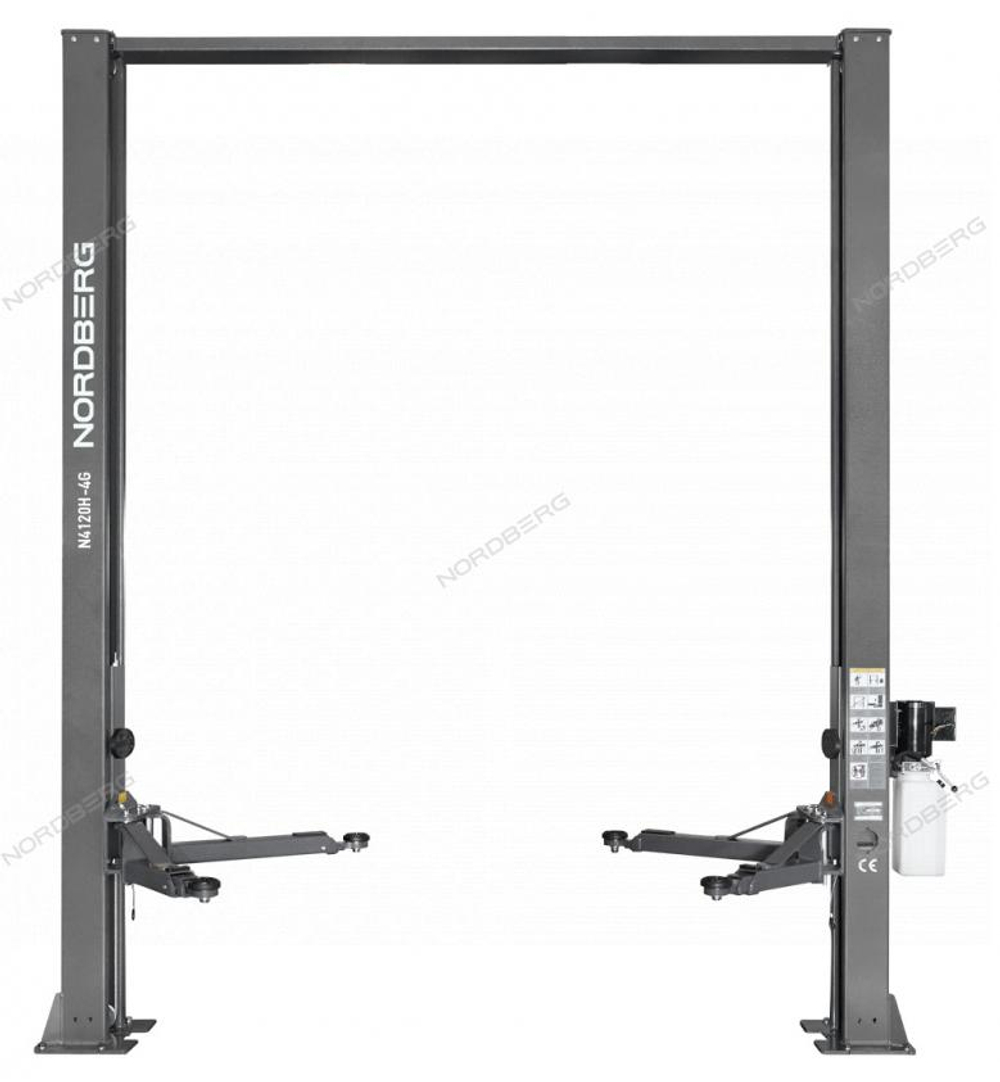 Подъемник двухстоечный 4 т, верхняя синхронизация, H=3,6 м, 220 В, серый NORDBERG N4120H-4G_3+2_220