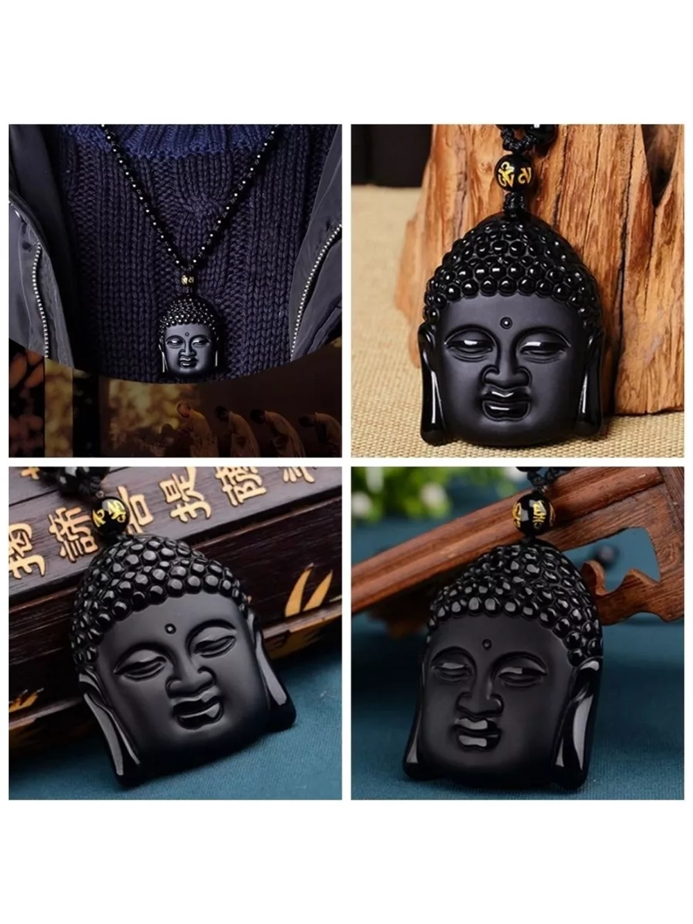 Подвеска Талисман Голова Будды, Счастье и успех, Обсидиан