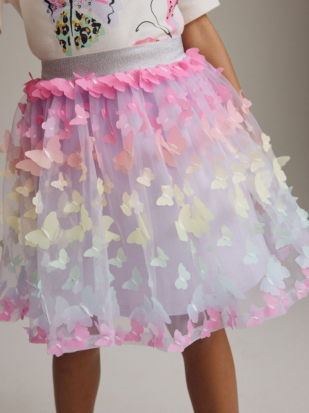 Футболка и юбка в комплекте для девочки Next E15-592, Розовый, Белый