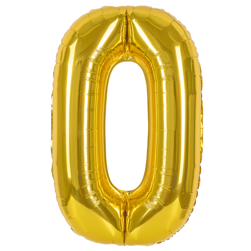 Шар (40''/102 см) Цифра, 0, Золото, Металлик, 1 шт. в уп.