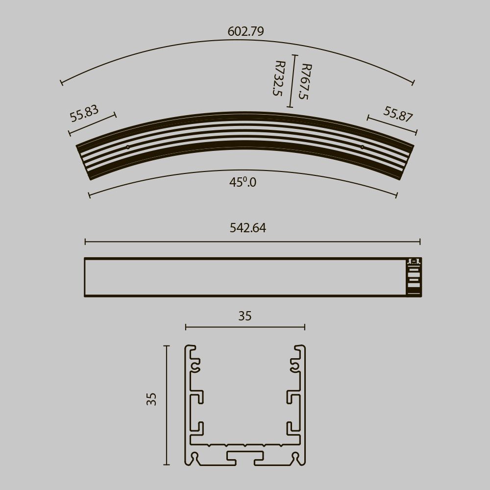 35x35 Ø1500мм 1/8 круга Maytoni ALM-3535R-B-D-45°-1.5M
