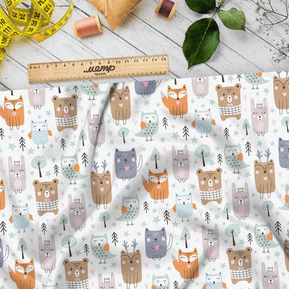Ткань муслин умиротворённые звери в лесу