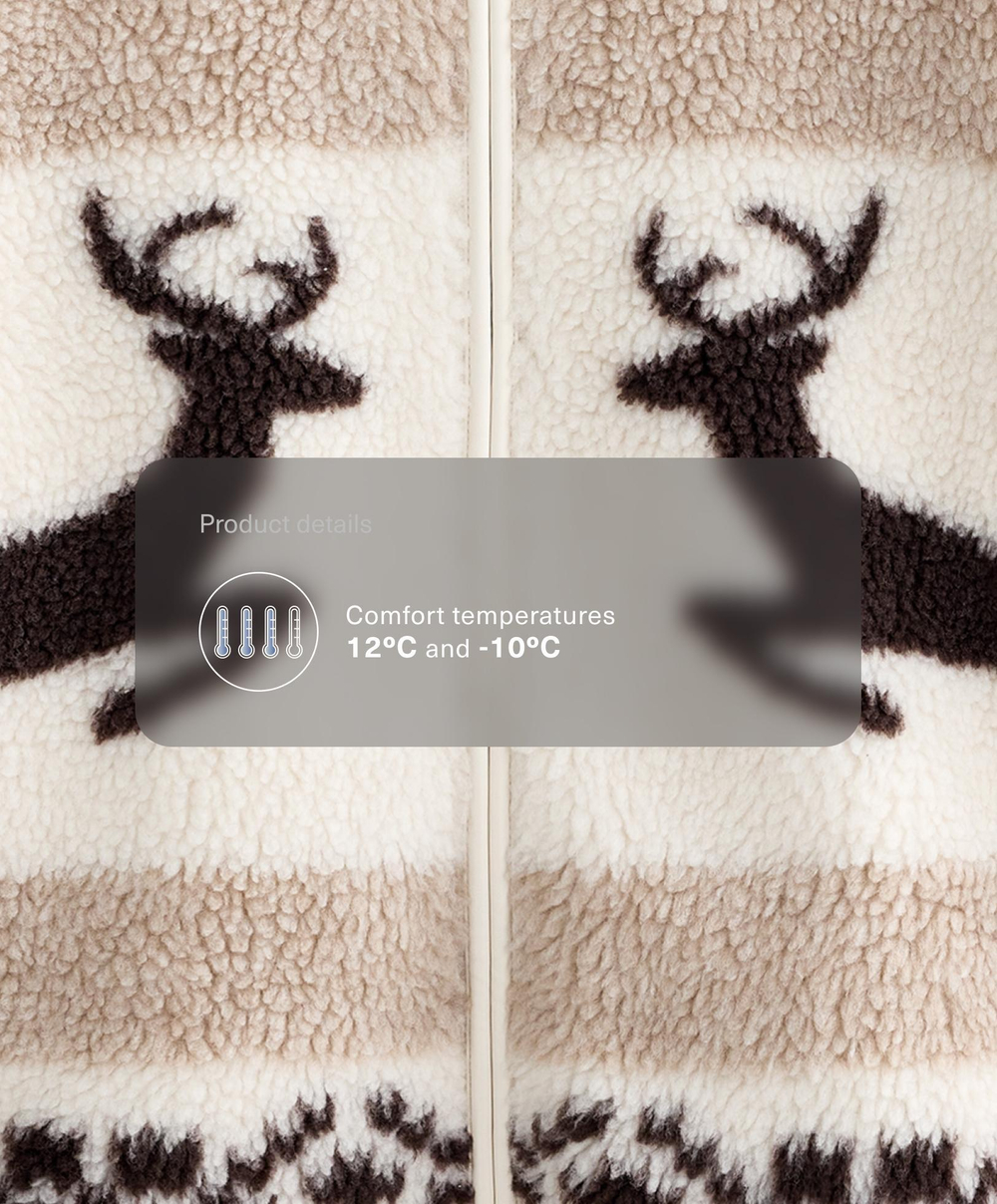 Oysho Куртка из искусственной овчины с оленями и высоким воротником, экрю