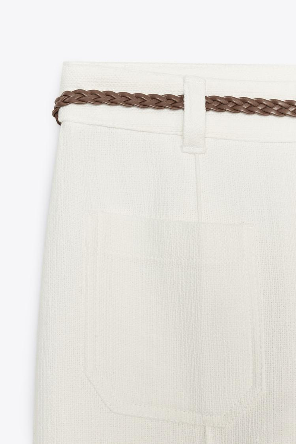 ZARA БРЮКИ-КЮЛОТЫ С ПЛЕТЕНЫМ РЕМНЕМ, ЭКРЮ