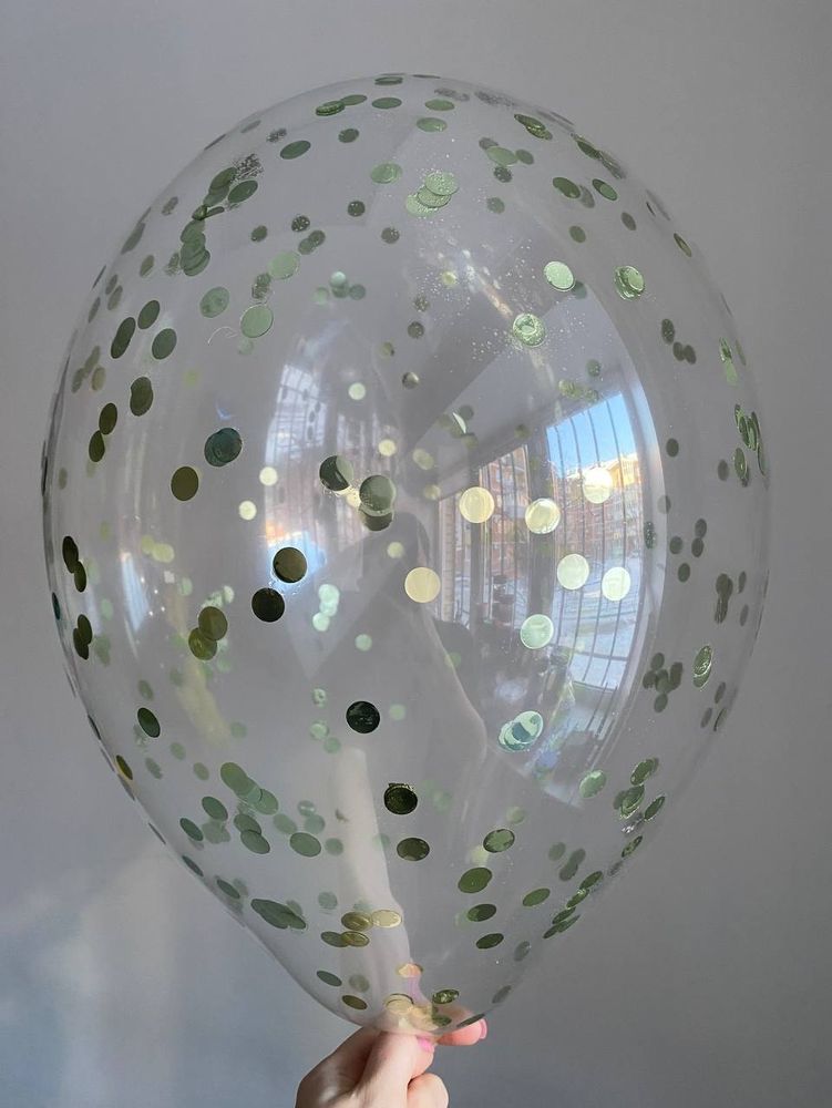 Воздушный шар с наполнением конфетти круглое эвкалипт  ПАЛИТРА №4435