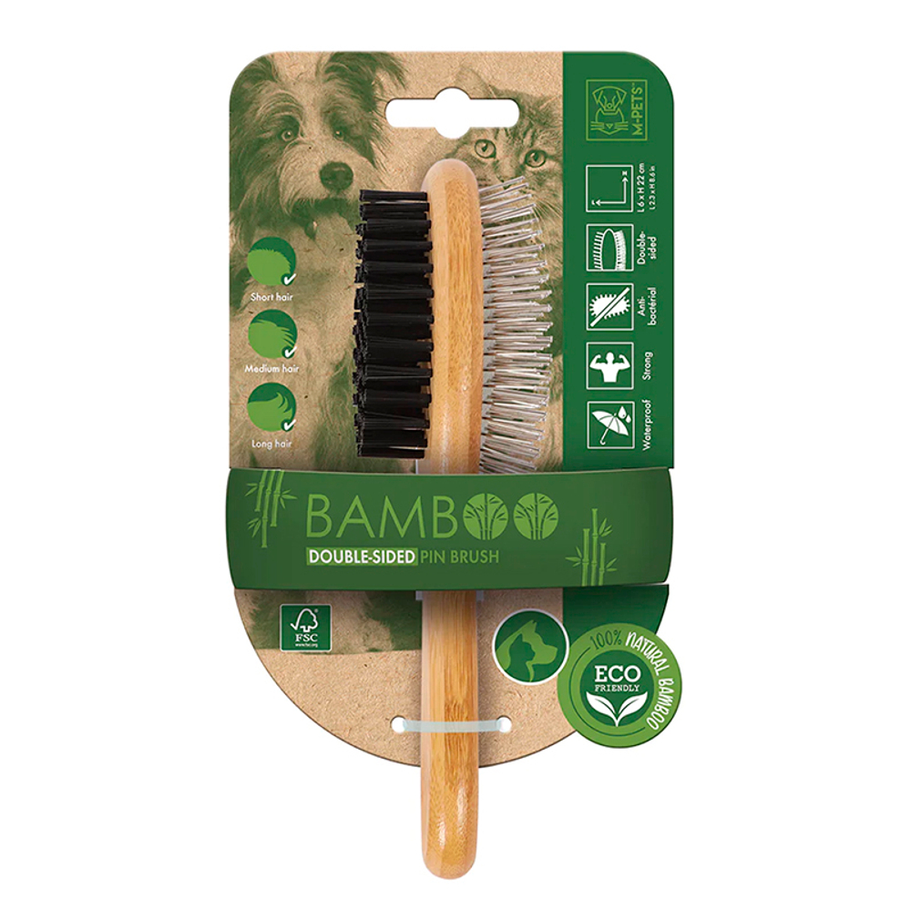 Бамбуковая щетка-расческа M-PETS "BAMBOO Double-Sided Pin Brush", двухсторонняя.