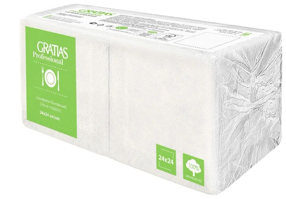 Салфетка БЕЛАЯ Gratias 24*24см 2х-сл. (250шт/12уп)