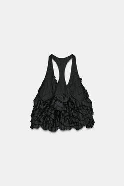 ZARA ТОП С ВОЛАНАМИ И РАМИ — ZW COLLECTION, ЧЕРНЫЙ