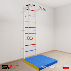 Шведская стенка Sv Sport усиленная 6104 (Турник стандарт/Кольца/Мат 1м)