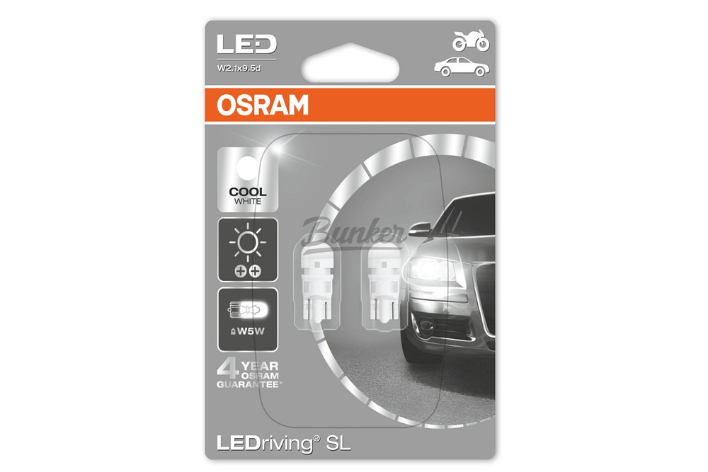 Светодиодная лампа W5W 1W 12V W2.1X9.5D 10XBLI2DK 6000K Osram, (компл.)