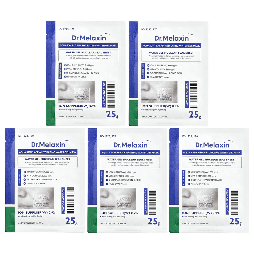 Dr.Melaxin, Aqua Ion Plasma, увлажняющая гель-маска с водой, 5 шт., 25 г (0,88 унции)