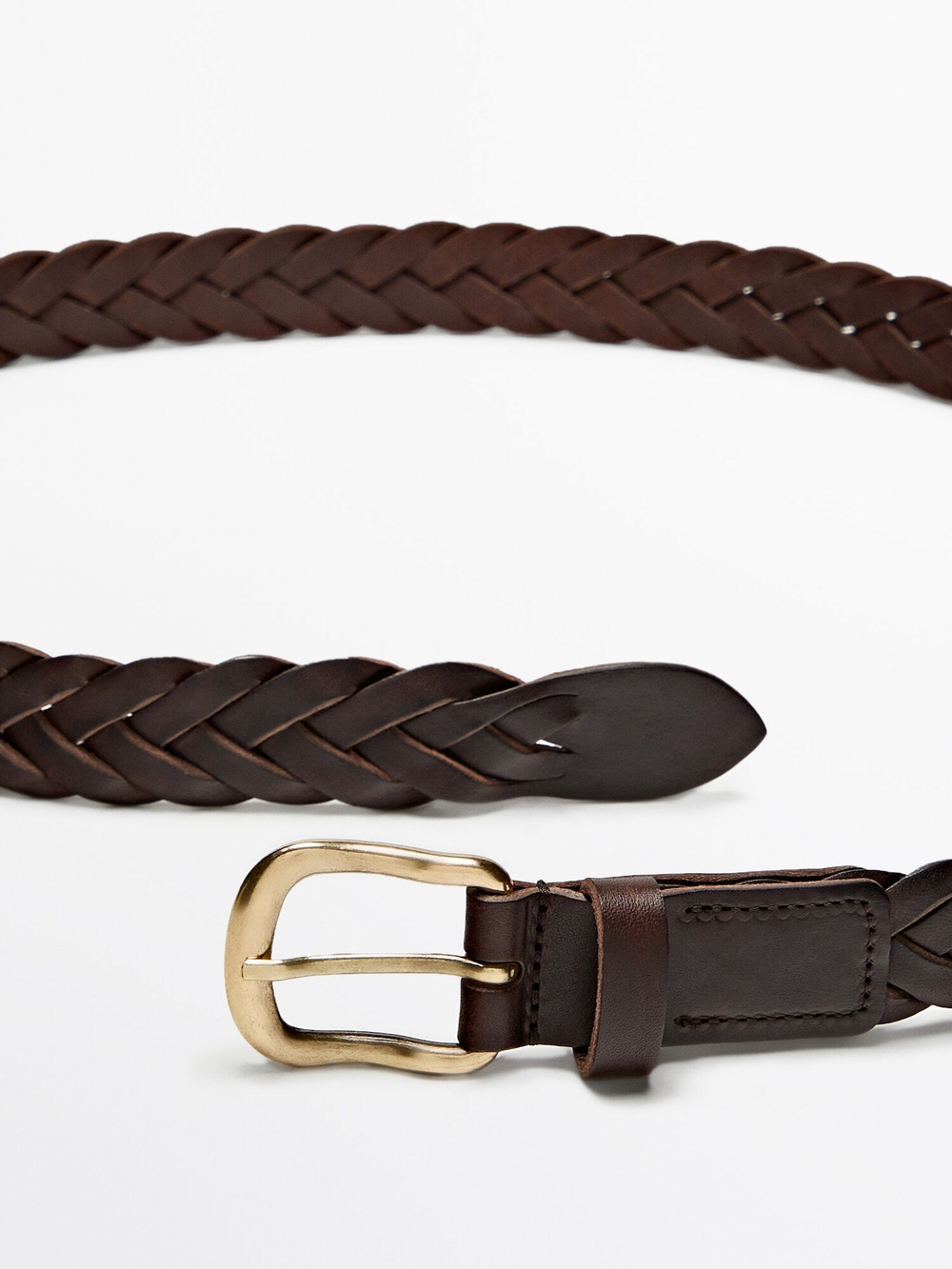 Massimo Dutti Плетеный ремень из кожи, коричневый