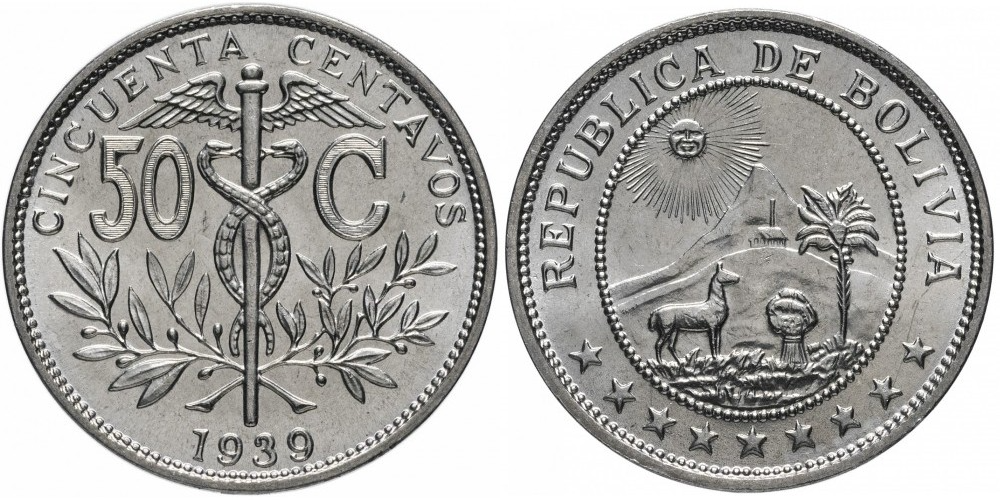 Боливия 50 сентаво, 1939 UNC