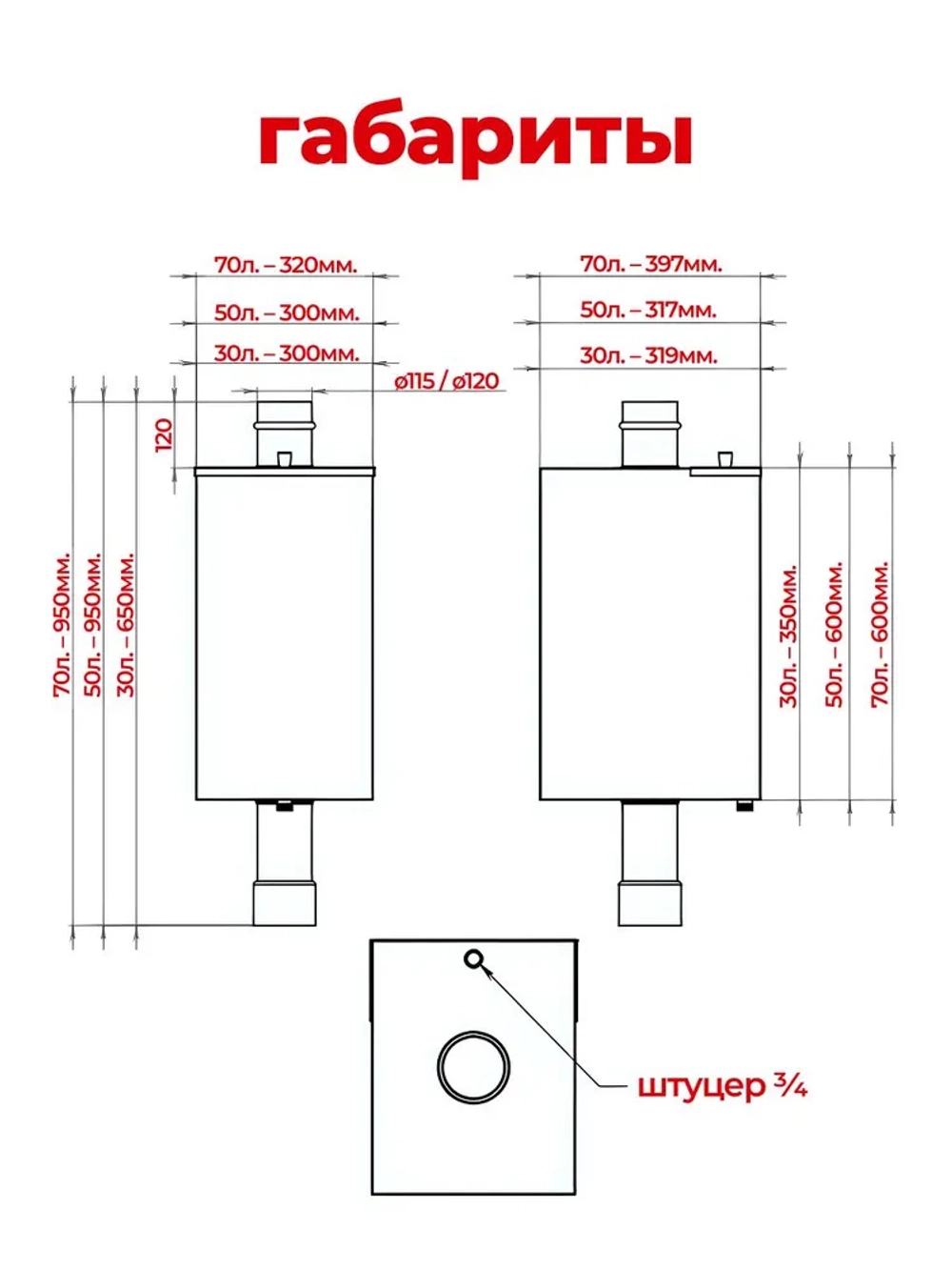 Бак для бани на трубе 50 л, d115, AISI 439 1,0 мм