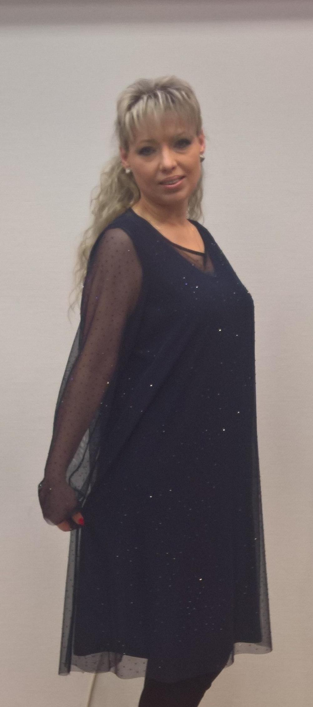 Двойное темно-синее платье со стразовыми камушками