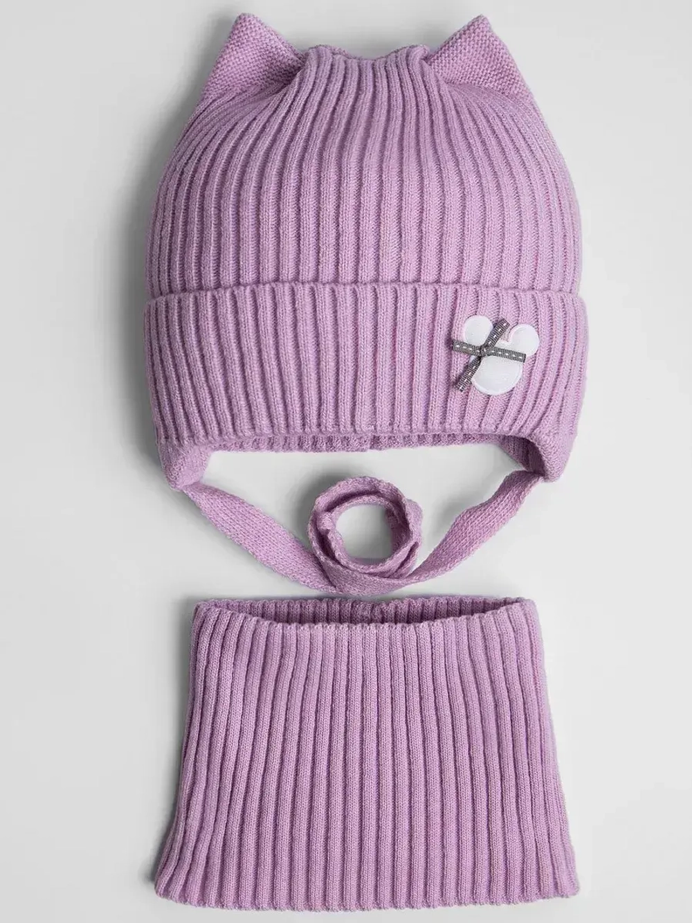 Шапка и снуд для девочки с ушками на завязках