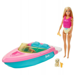 Barbie Кукла Барби в купальнике с лодкой, спасательным жилетом и щенком GRG30