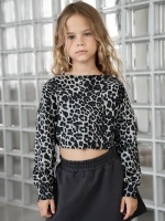 Лонгслив для девочки укороченный, леопард