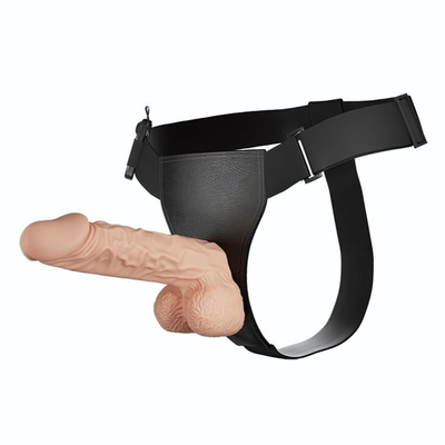 Телесный женский вибрострапон на ремешках с проводным пультом (Цвет: телесный)