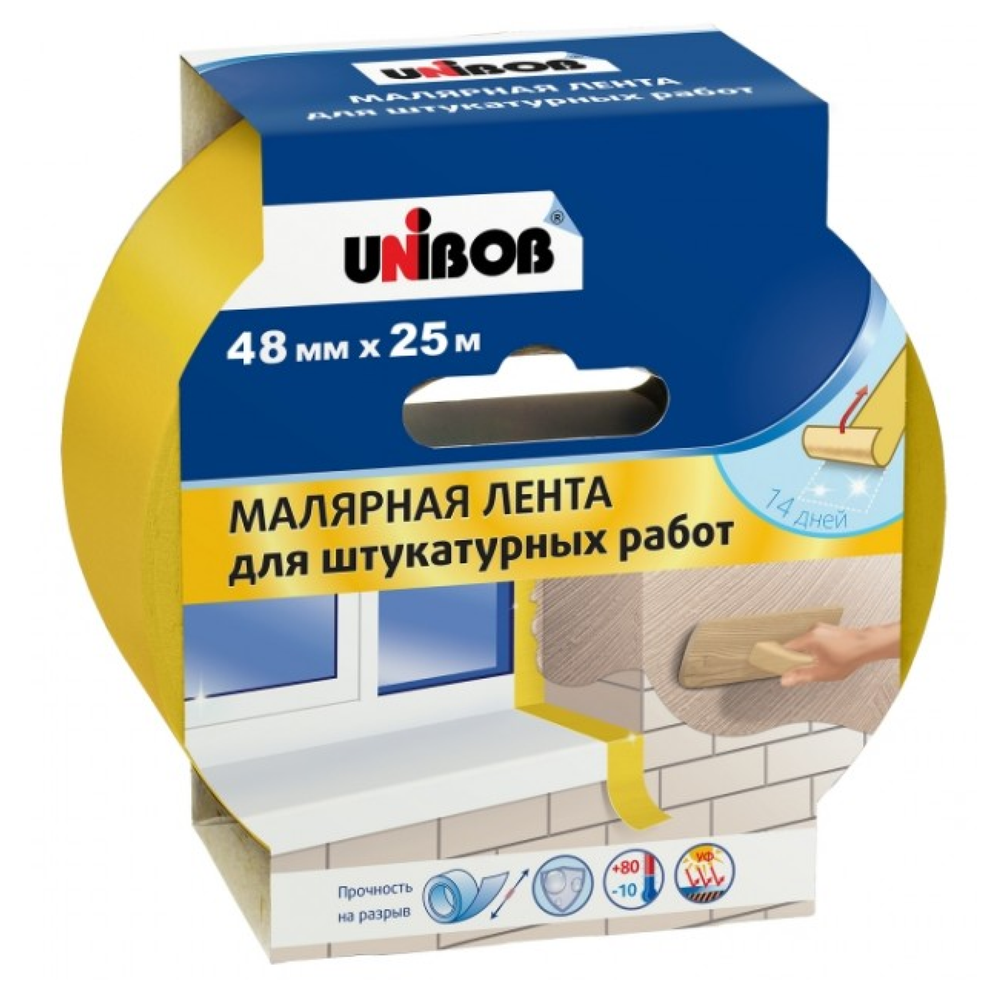 Скотч UNIBOB 48*25;130 для штукатурных работ желтый