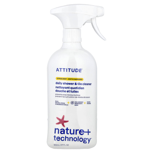 ATTITUDE, Nature + Technology™, ежедневное очиститель для душа и плитки, с цитрусовым вкусом, 800 мл (27,1 жидк. унции)