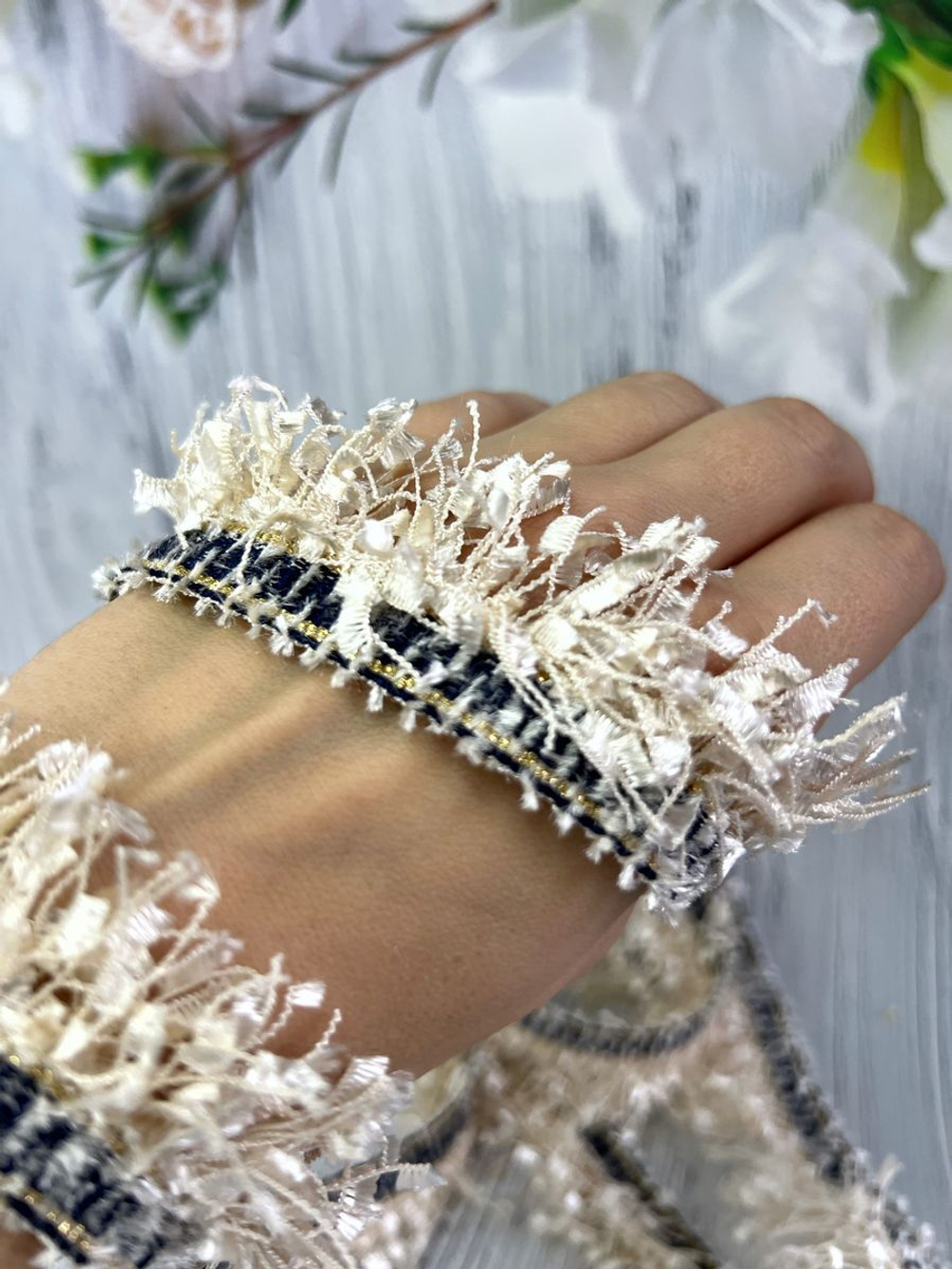 Тесьма с бахромой твидовая букле травка 35мм (1,5м в уп)