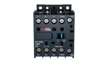 Миниконтактор Prompower PLP1K0610BD серии Pulse, ток 6А, 3 полюса, доп контакт 1НО, катушка 24DC