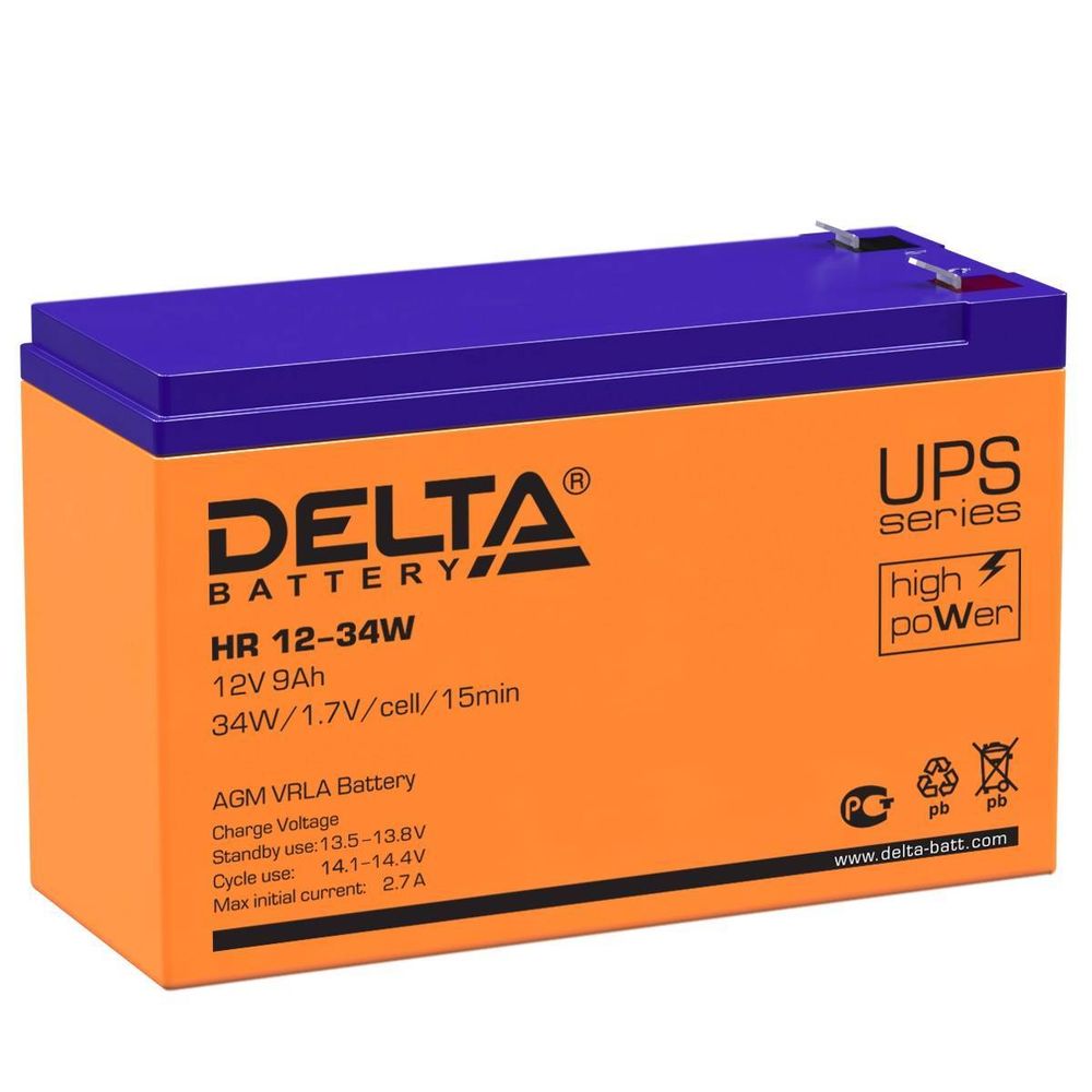 Аккумуляторная батарея Delta HR 12-34 W напряжение 12В, емкость 9Ач (151x65x100mm)