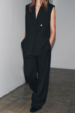 ZARA ДВУБОРТНЫЙ ЖИЛЕТ ОВЕРСАЙЗ — ZW COLLECTION, ЧЕРНЫЙ