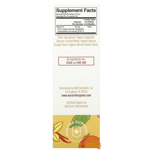 MaryRuth's, органический витамин C в форме капель для младенцев, для детей 6–12 месяцев, со вкусом апельсина и ванили, 60 мл (2 жидк. унции)
