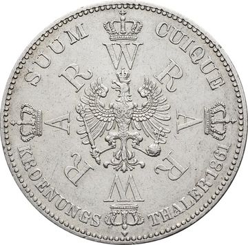 1 талер 1861 Германская Империя (Пруссия ) «Коронация Вильгельма I и Августы»