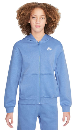 Кофта для девочки теннисная  Nike Club Fleece Full-Zip Hoodie - polar/white
