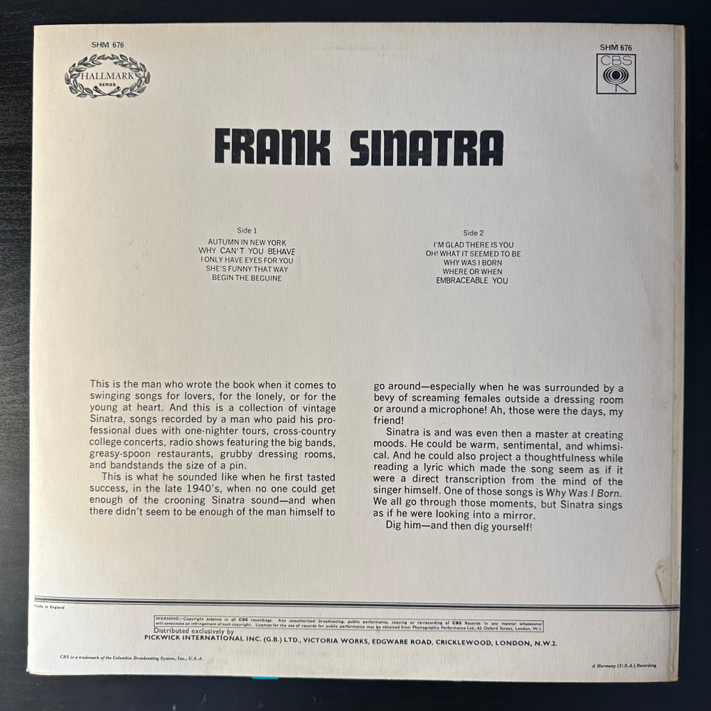 Frank Sinatra ‎– Frank Sinatra (Англия 1969г.)