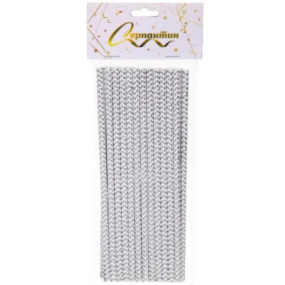 Трубочка для коктейля «Зигзаг» 19,5 см d-6 мм (набор 25 шт), Серебро