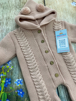 Комбинезон вязаный с капюшоном "Коса-К" (открытые ножки) (Цвет: Серый, Размер: 74)