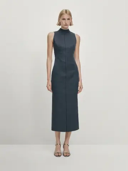 Massimo Dutti Платье миди на бретелях - Studio, свинцовый